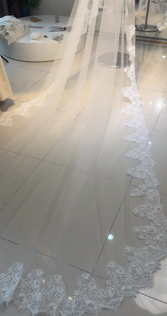 Video ngắn LAM’S Bridal — veil ren gân Pháp dài 4m có lớp che mặt phía trước cho Dâu